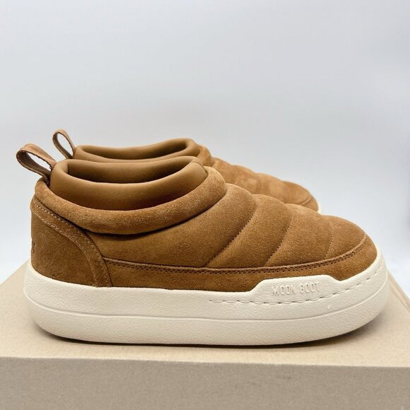 Moon Boot Park Soft Suede Slip On logo-print Sneakers Womens US 7 COGNAC - Picture 1 of 14